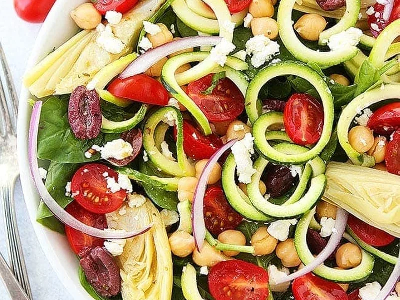 Mediterranean Zucchini Pasta Salad with Chickpeas and Feta