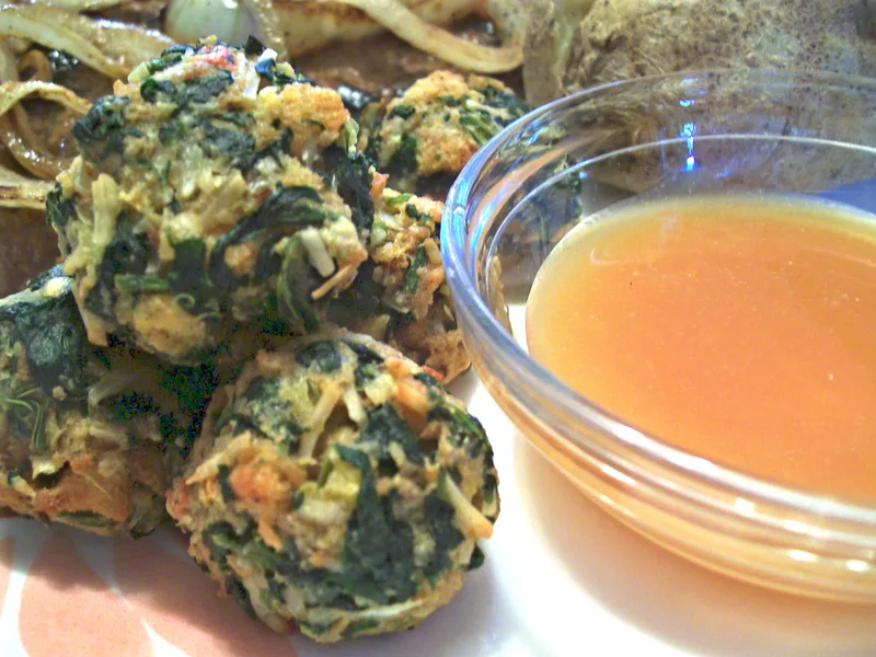 Spinach Balls with Spicy Mustard Sauce