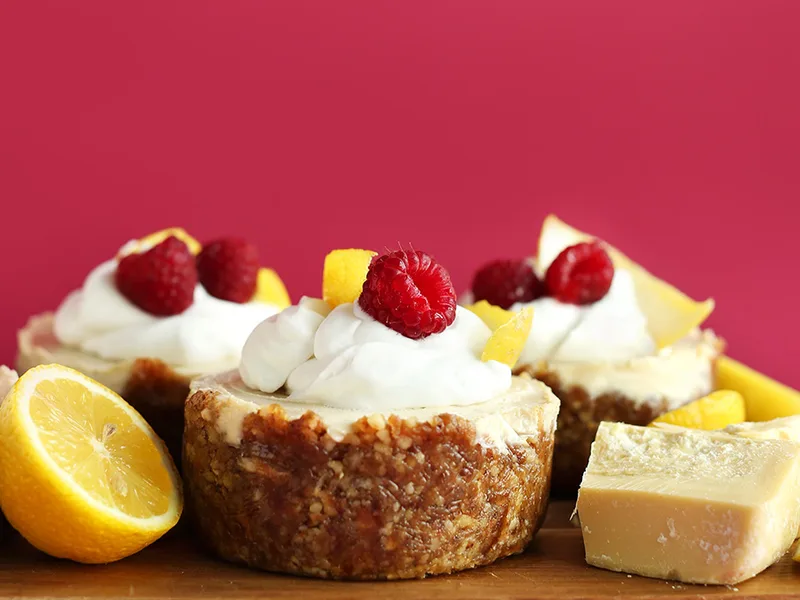 White Chocolate Lemon Cashew Cheesecake with Walnut Date Crust