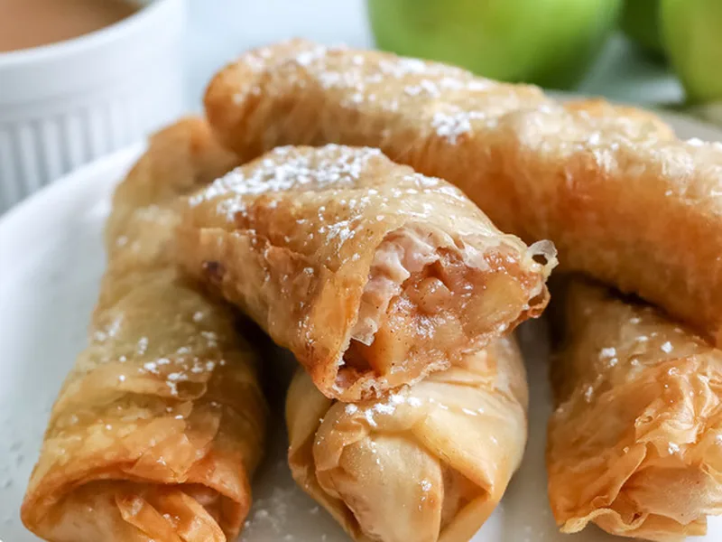 Crispy Phyllo Apple Rolls with Caramel Sauce