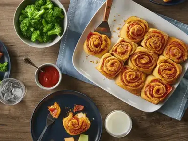 Pepperoni Pizza Crescent Roll Bake with Marinara Dipping Sauce