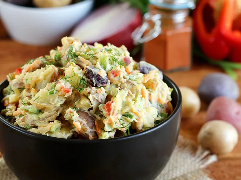 Colorful Vegan Potato Salad with Pickled Dressing