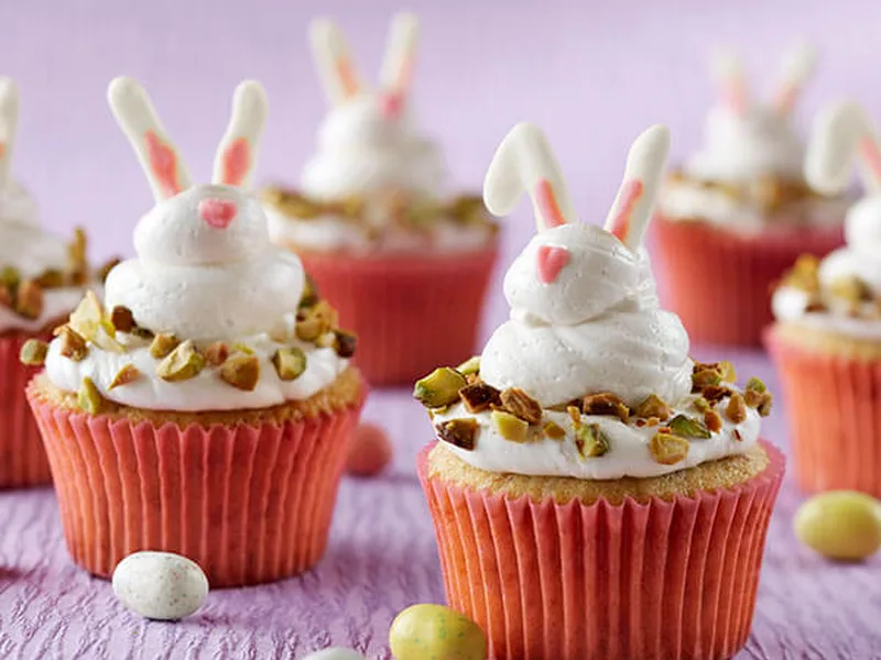 Spring Pistachio Cupcakes with Cherry Filling
